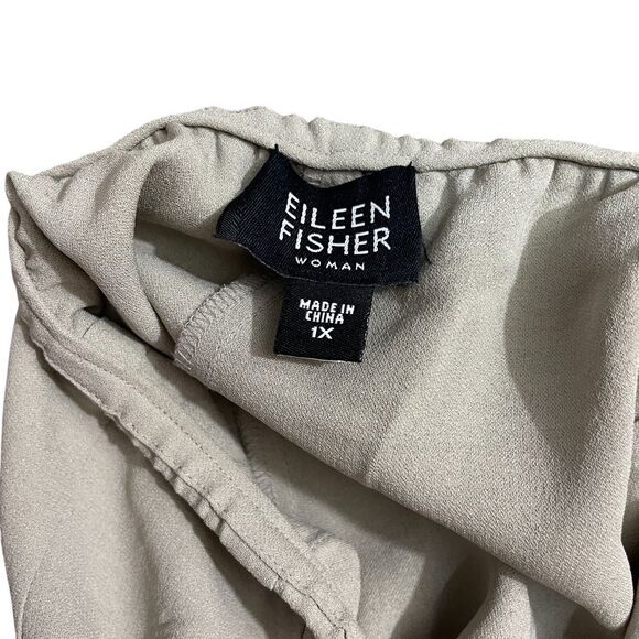 Eileen Fisher 1X Womens Beige Elastic Waist Zip Closure Pants Wide Leg - Picture 2 of 5